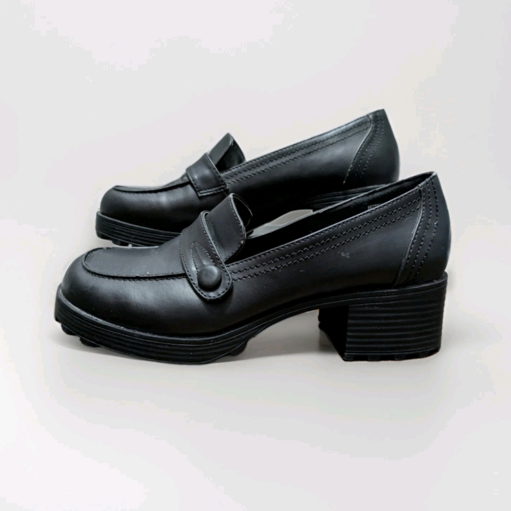 Vintage Unionbay Bettie Platform Loafers Chunky Black‎ Size 6M 90s Y2K Academia
